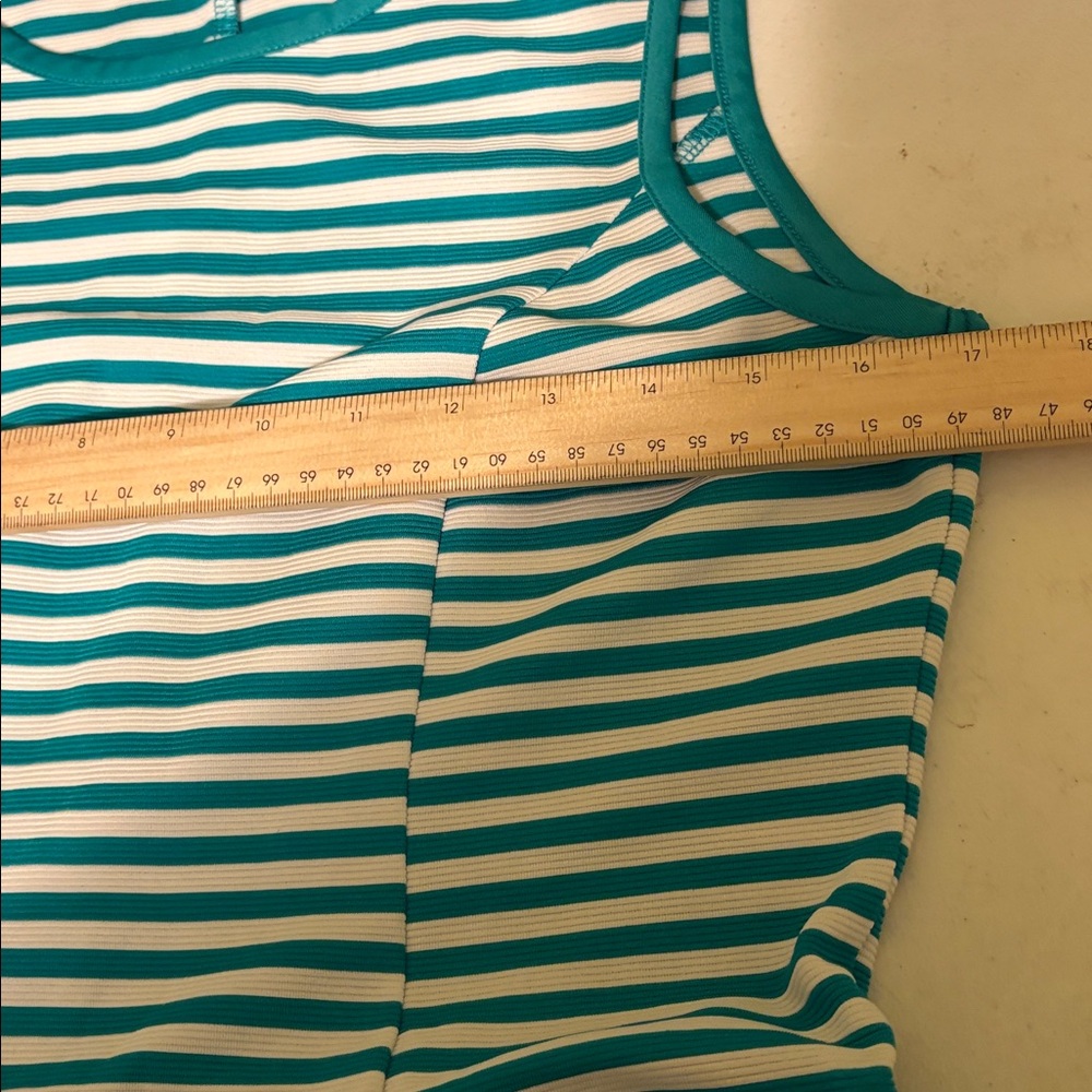 NY & Company Teal White Striped Fit Flare Dress M Summer Work - Picture 8 of 12